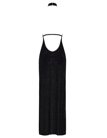Robe longue en maille pailletée Onyx F372 - Noir Handmade